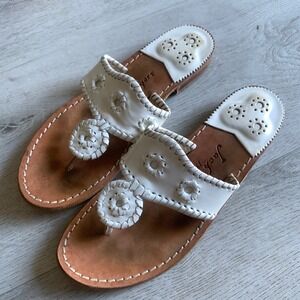 Jack Rogers Jacks Flat Sandals White Leather Whipstitch Thong Womens 8M